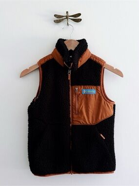 Columbia Reversible Black and Brown Kids Fleece Wolf Print Vest size 8